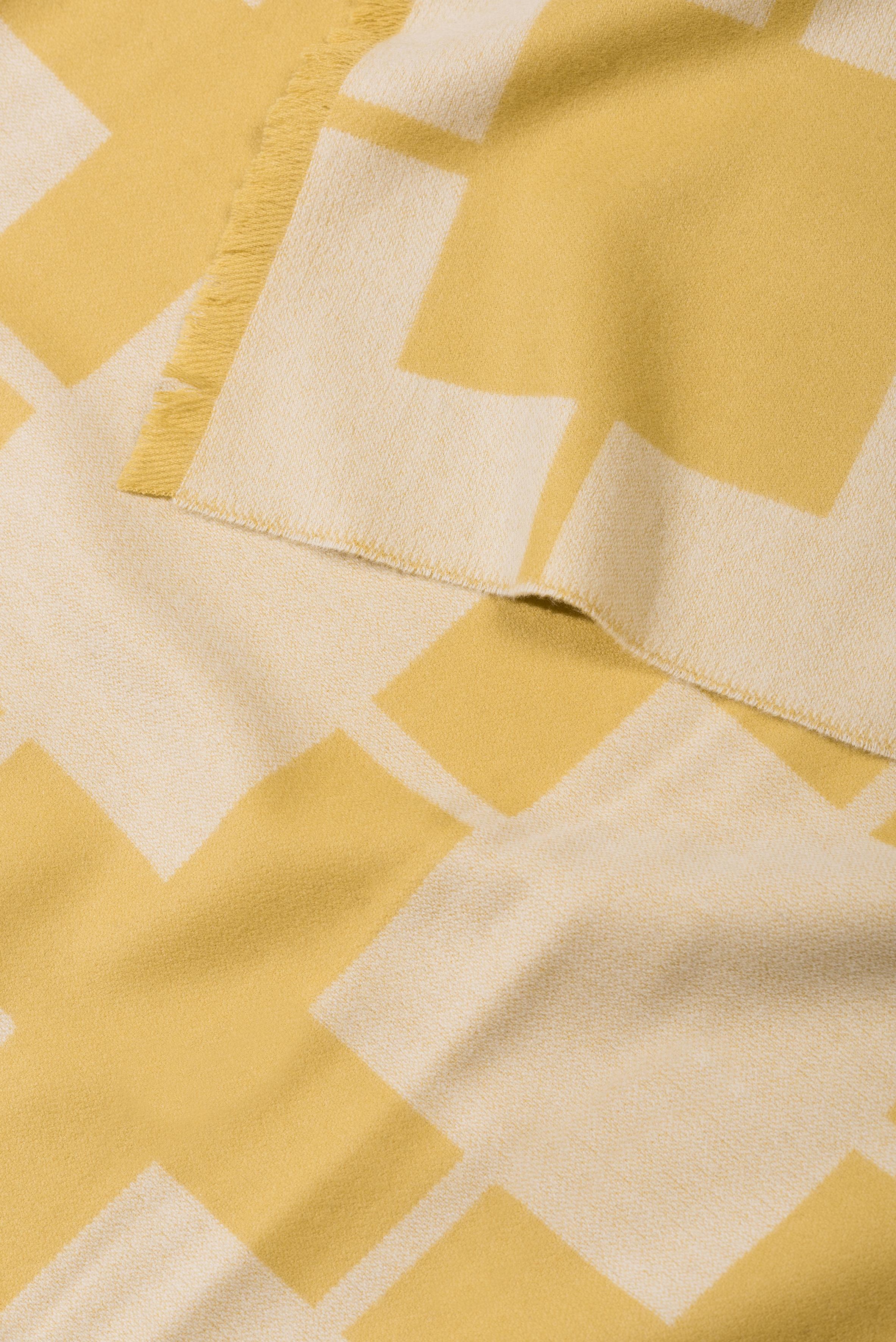 Contemporary Throw Blanket Pattern Yellow Beige Woven of Extra Fine Merino by Catharina Mende For Sale