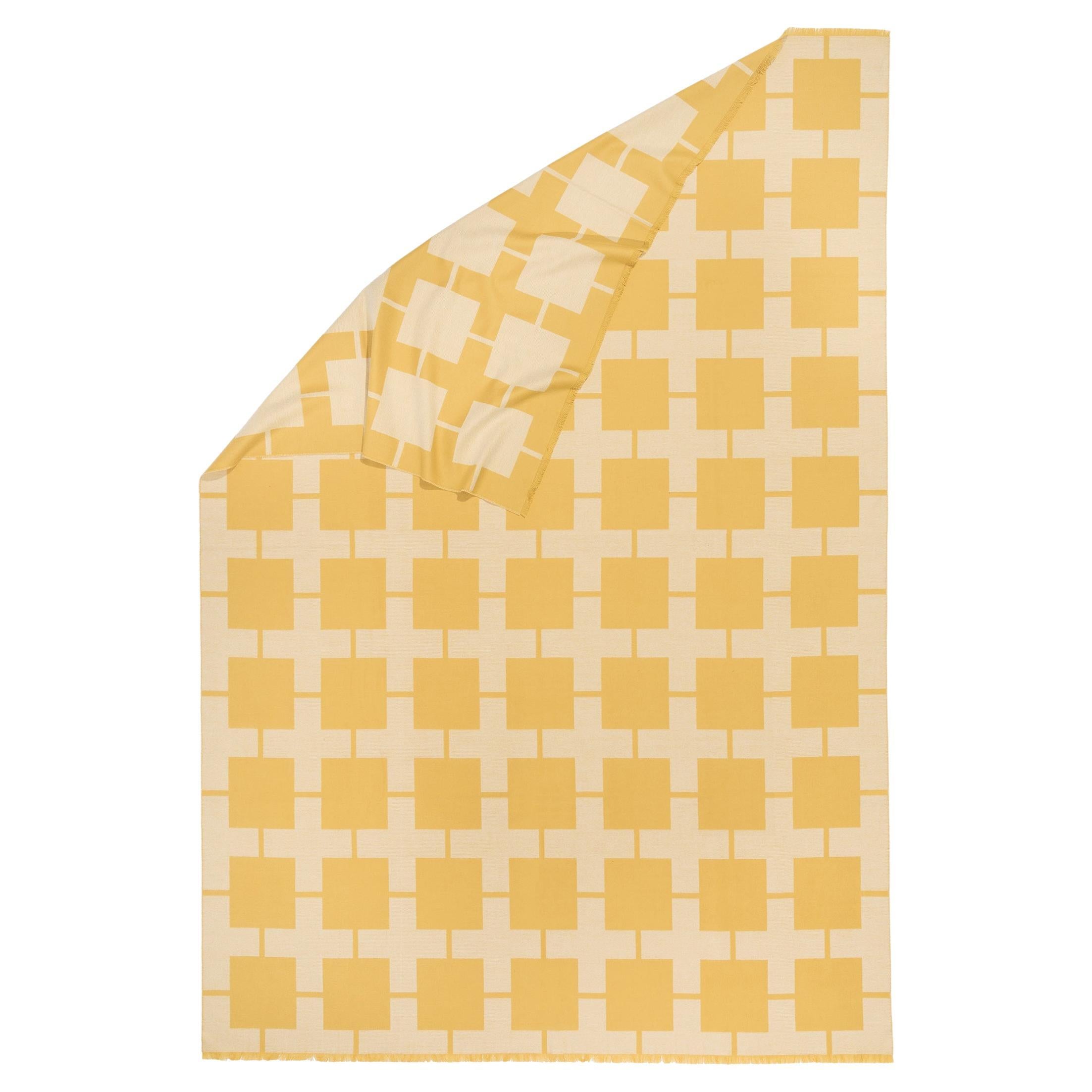 Throw Blanket Pattern Yellow Beige Woven of Extra Fine Merino by Catharina Mende For Sale