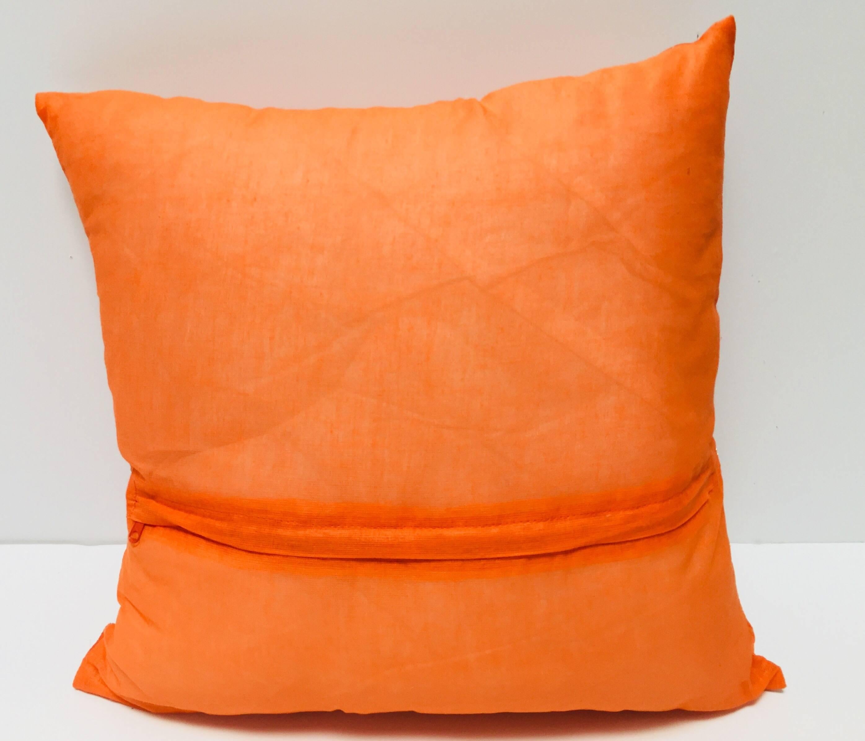 20th Century Throw Decorative Orange Accent Pillow Embellished with Sequins and Beads For Sale