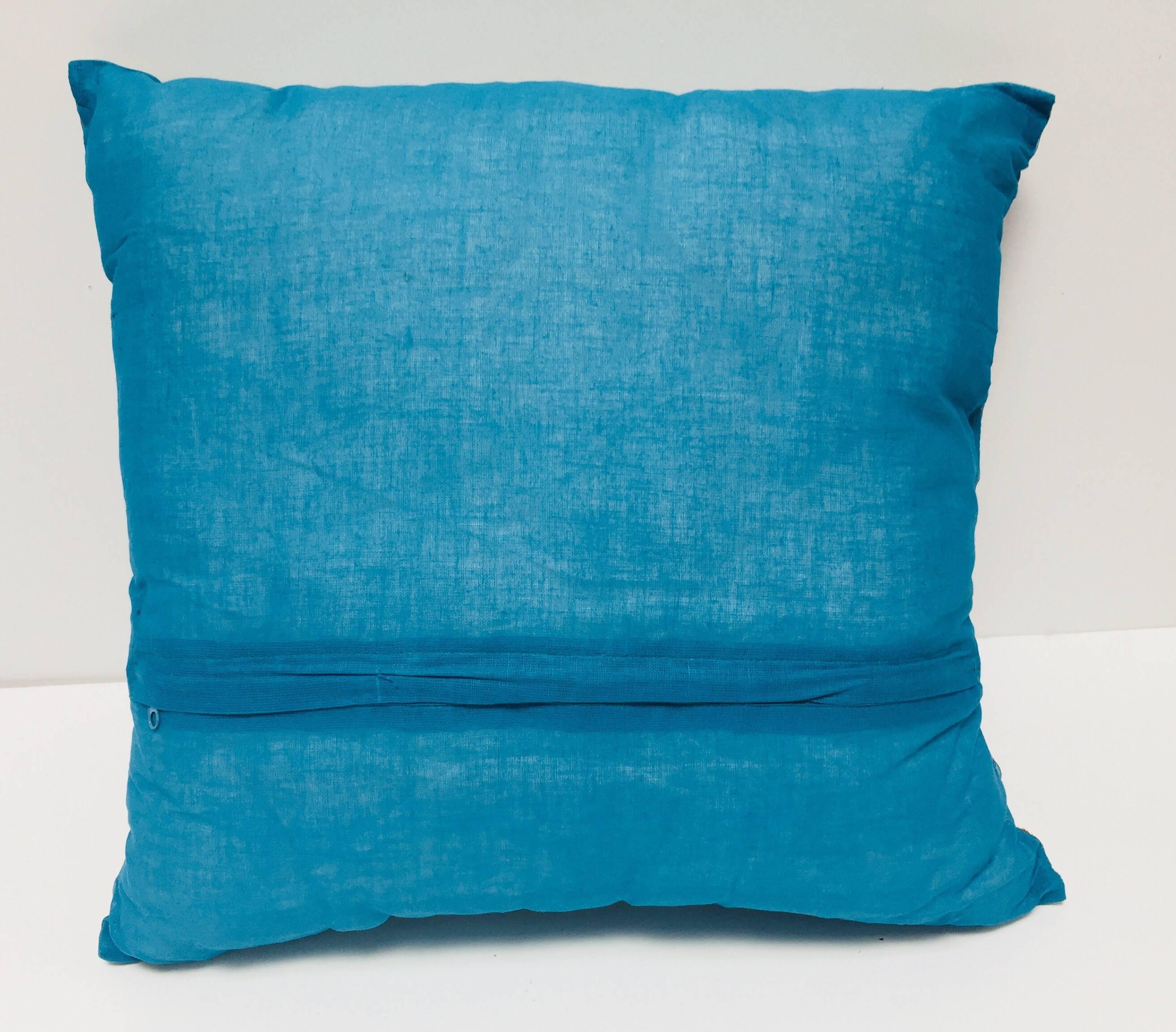 Throw Decorative Turquoise Moorish Pillow Embellished with Sequins and Beads For Sale 3