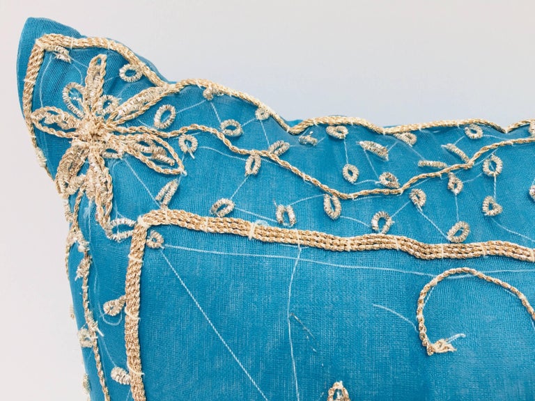 Throw Decorative Turquoise Moorish Pillow Embellished with Sequins and