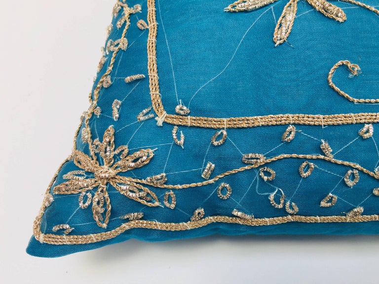 Throw Decorative Turquoise Moorish Pillow Embellished with Sequins and