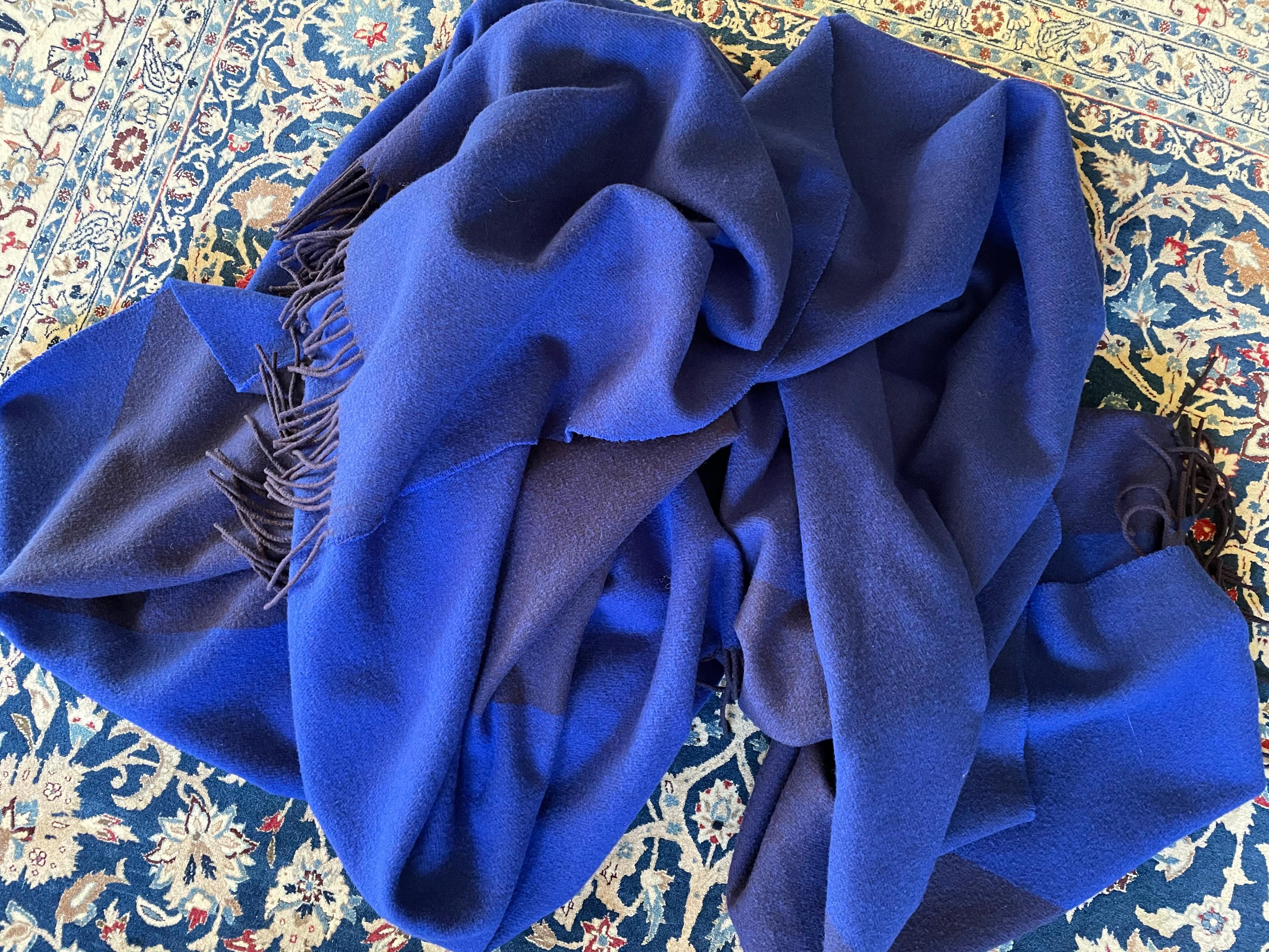 Contemporary Throw Blanket Geometrics Blue Woven of Merino and Cashmere by Catharina Mende For Sale