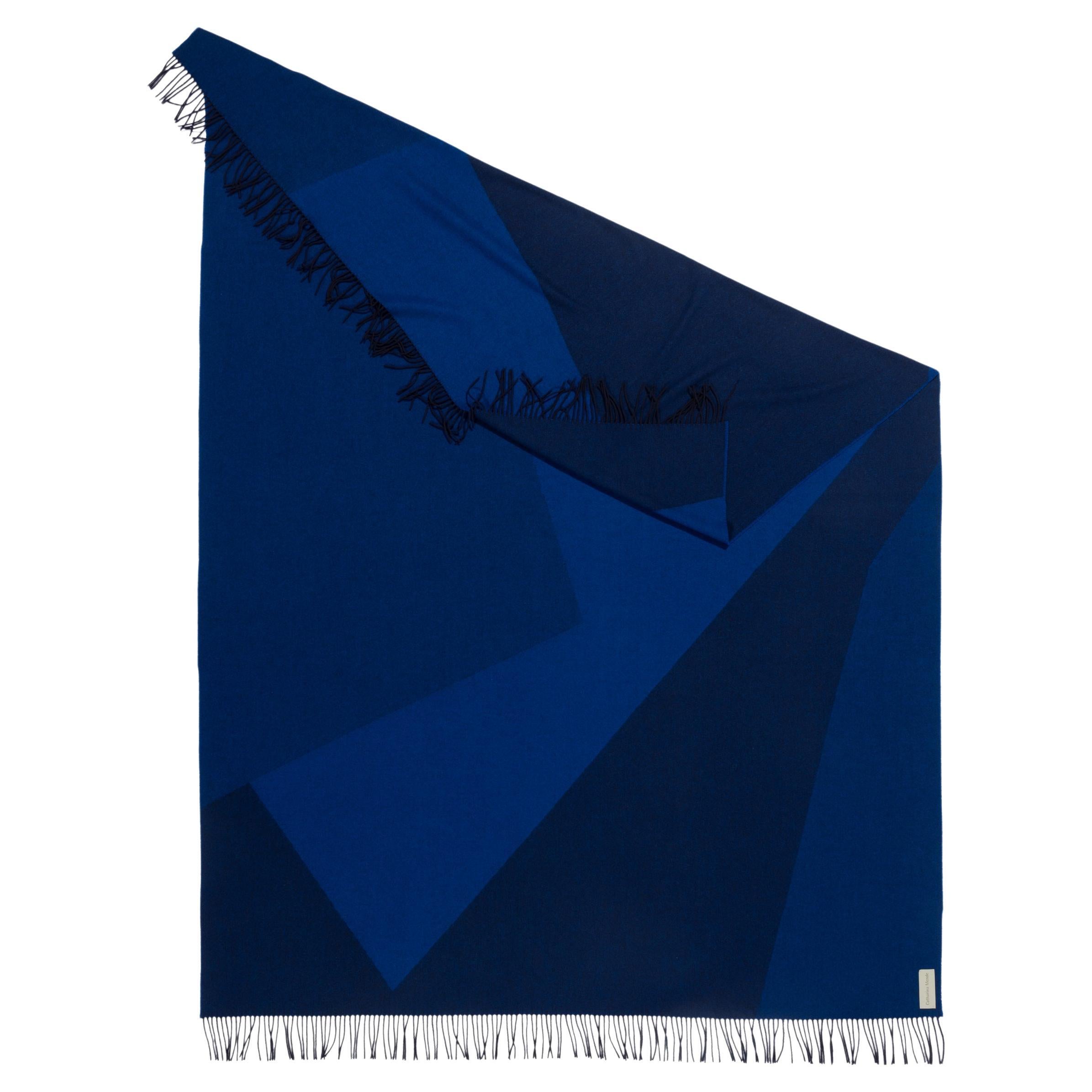 Throw Blanket Geometrisch Blau gewebt aus Merino und Kaschmir von Catharina Mende im Angebot