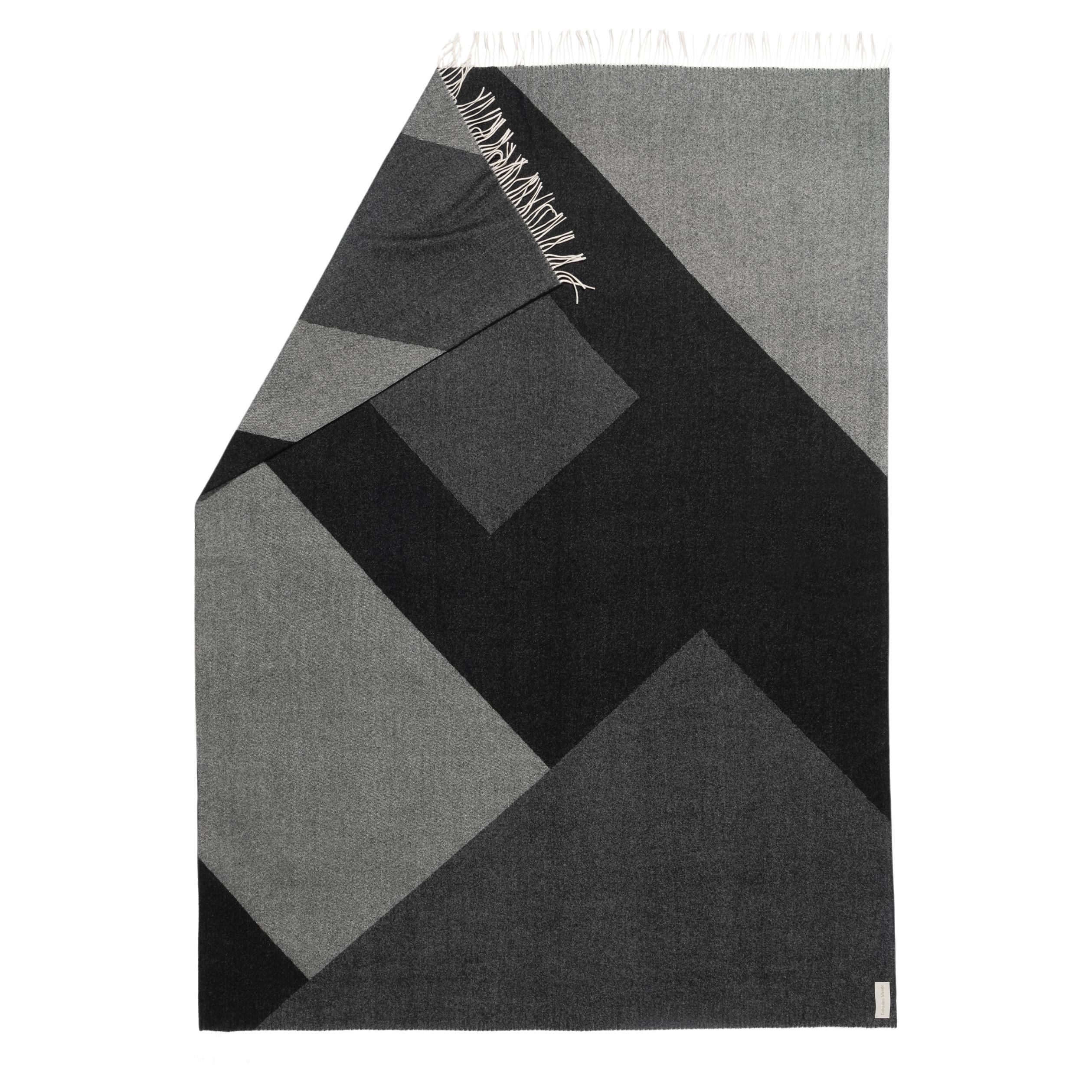 Throw Blanket Geometrics Grey Woven of Merino and Cashmere by Catharina Mende For Sale