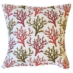 Sea Coral Throw Pillow with Red and Green Bugle Beads