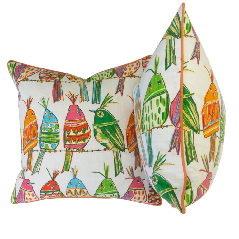 Throw Pillows With Colorful Bird Print For Sale At 1stdibs