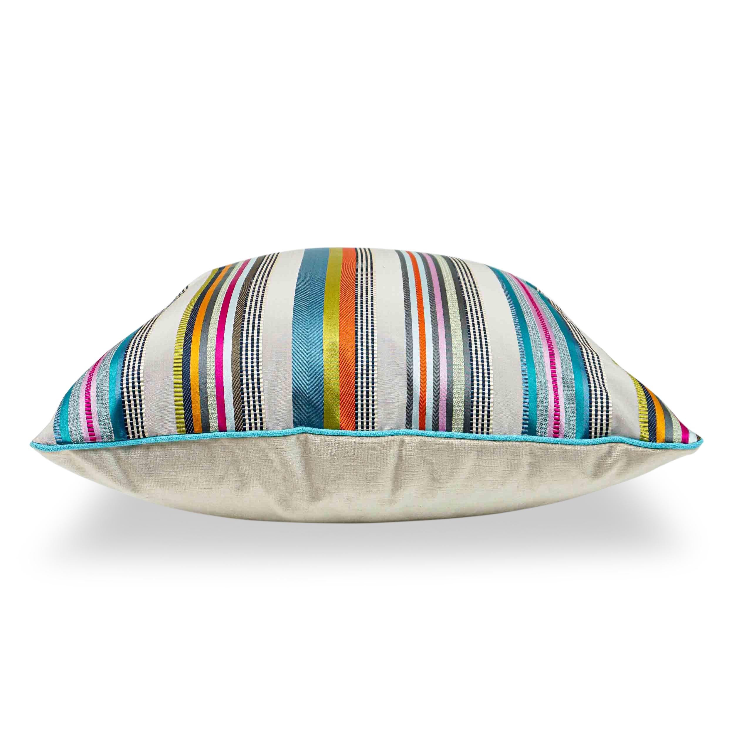 Throw Pillows with Colorful Satin Stripes For Sale 2