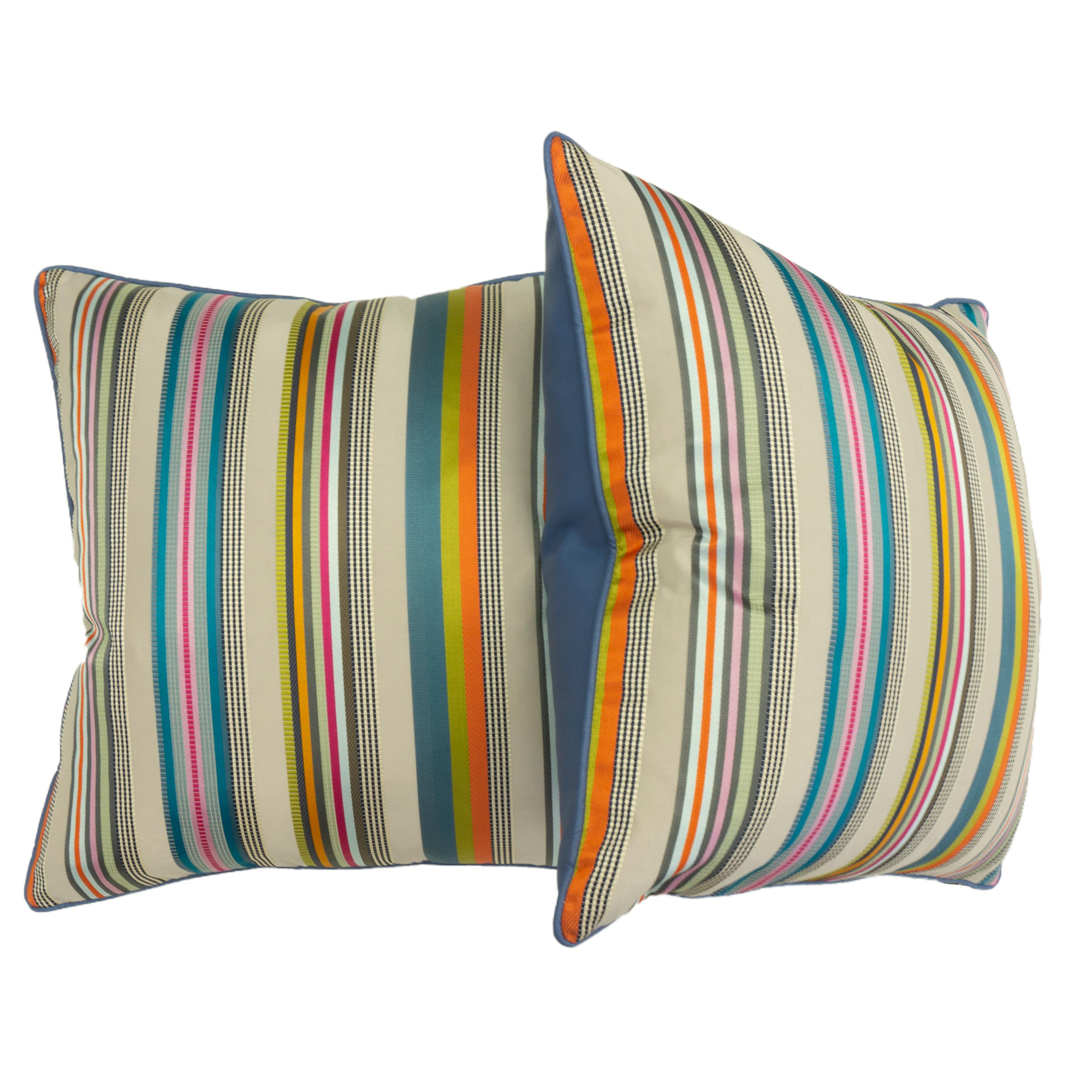American Throw Pillows with Colorful Satin Stripes