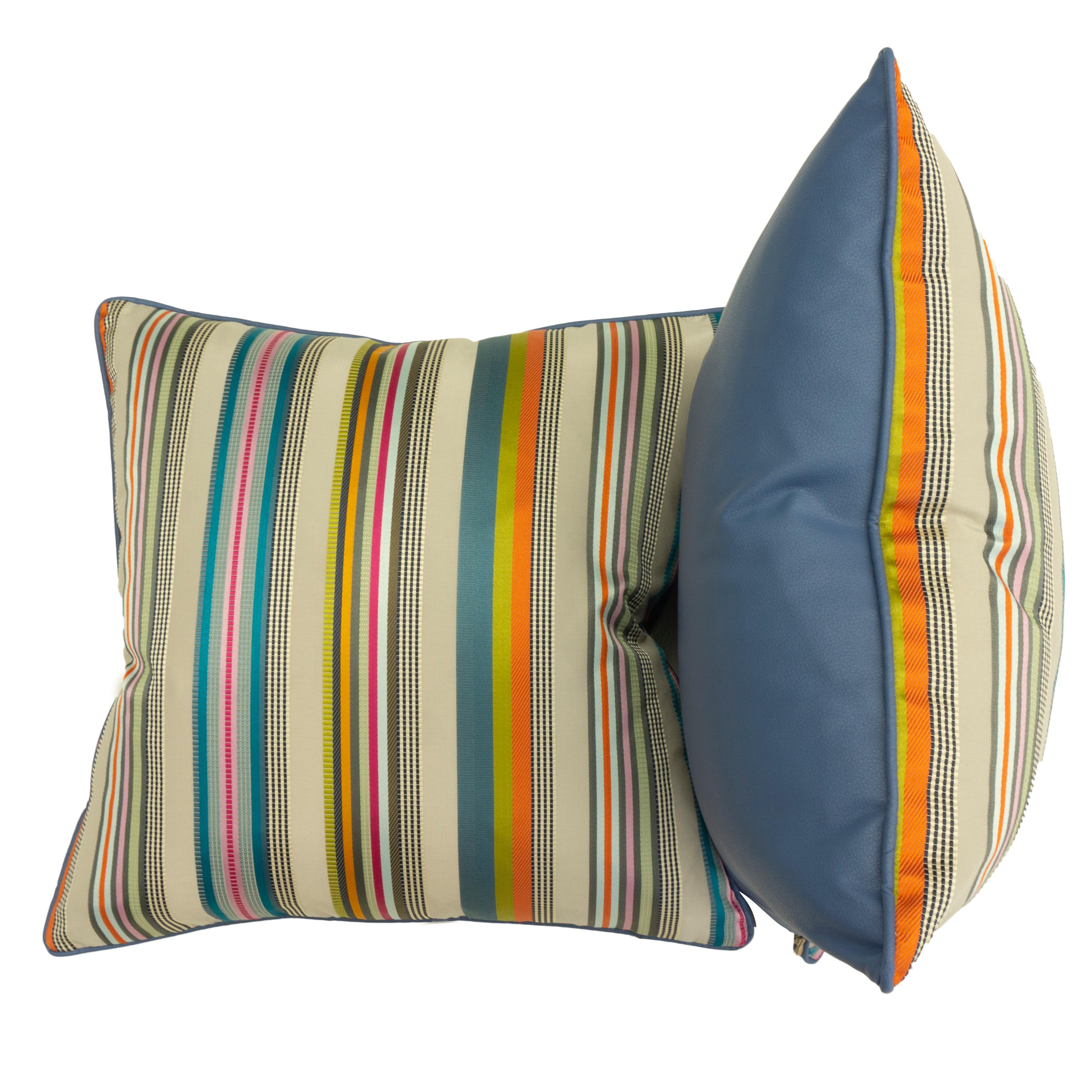 Throw Pillows with Colorful Satin Stripes In Excellent Condition In Greenwich, CT