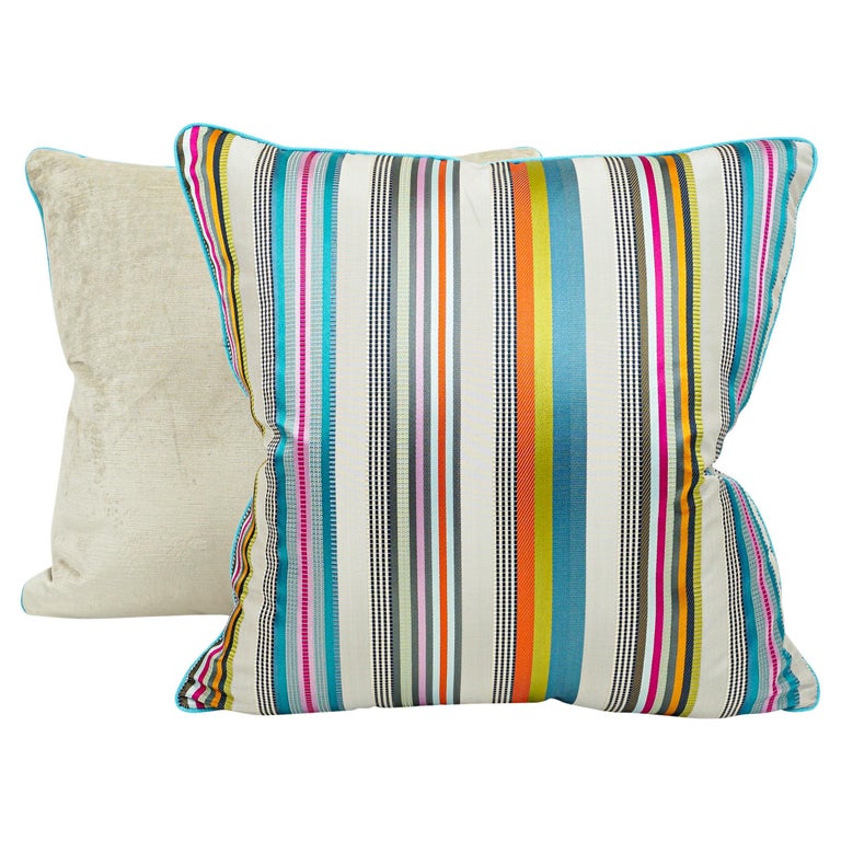 Throw Pillows with Colorful Satin Stripes For Sale at 1stDibs