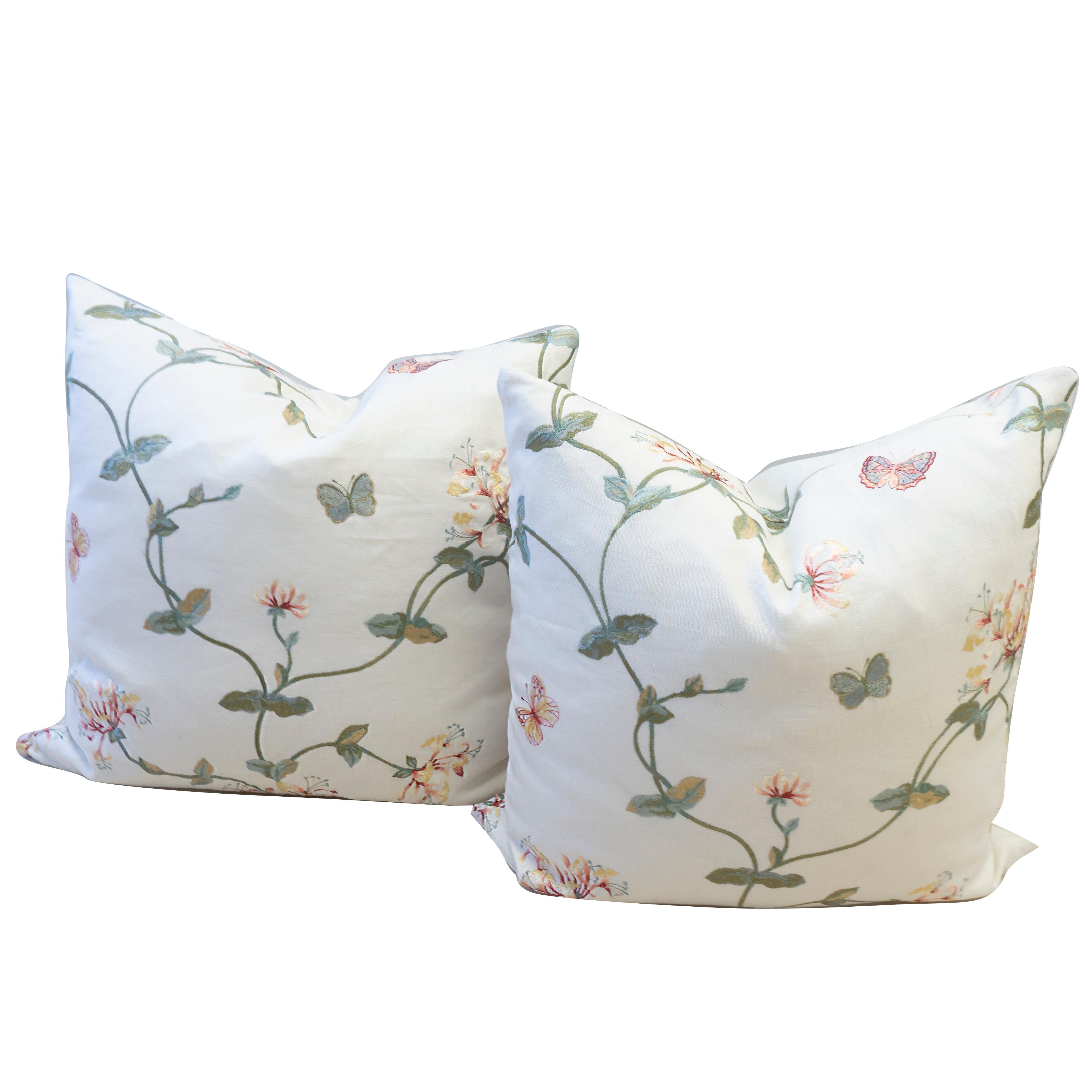 American Throw Pillows with Flower Embroidery
