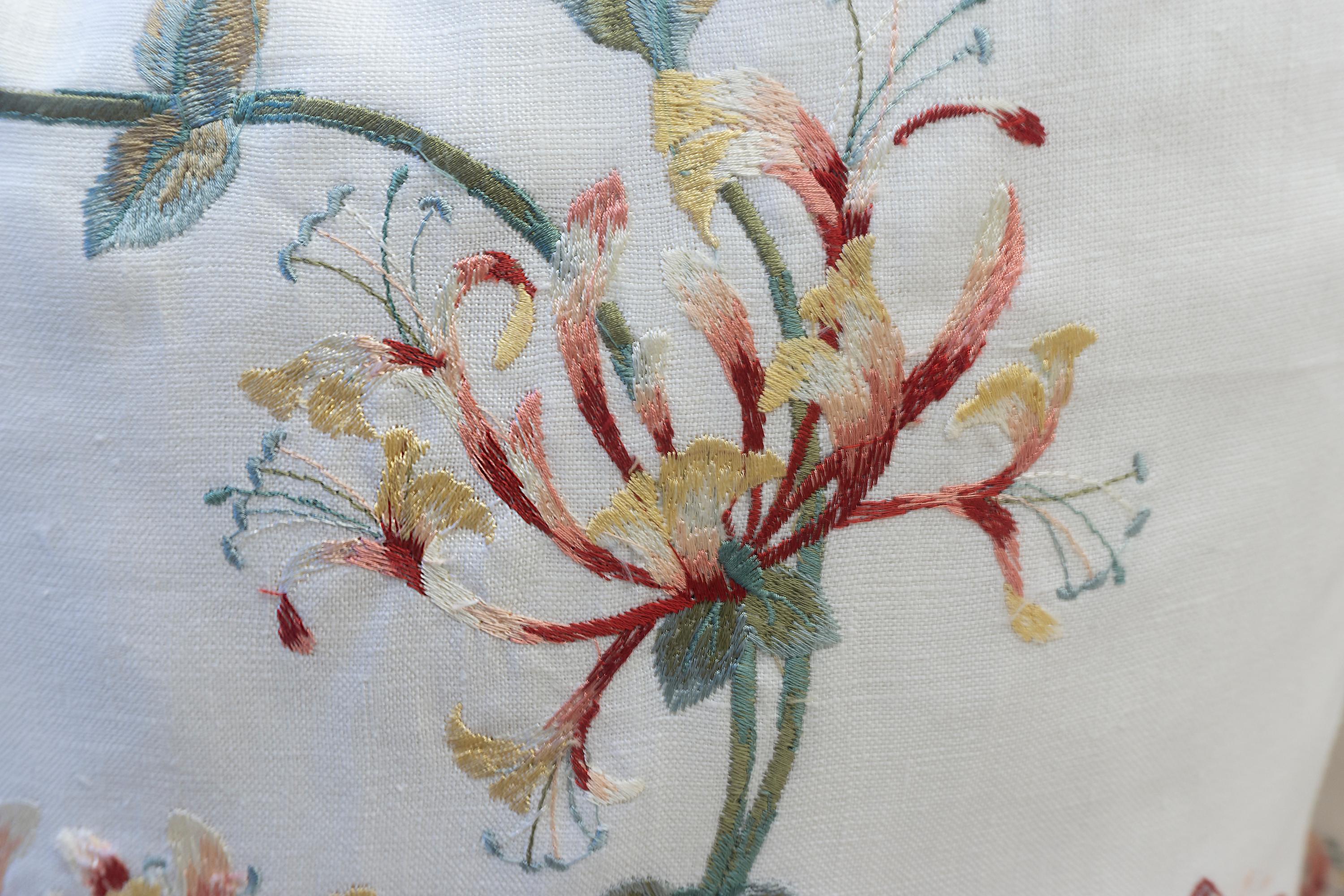Throw Pillows with Flower Embroidery In Excellent Condition In Greenwich, CT