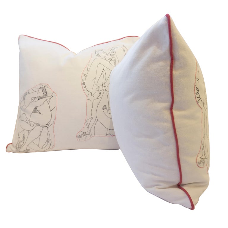 Throw Pillows With Nude Line Drawing Applique For Sale At 1stdibs