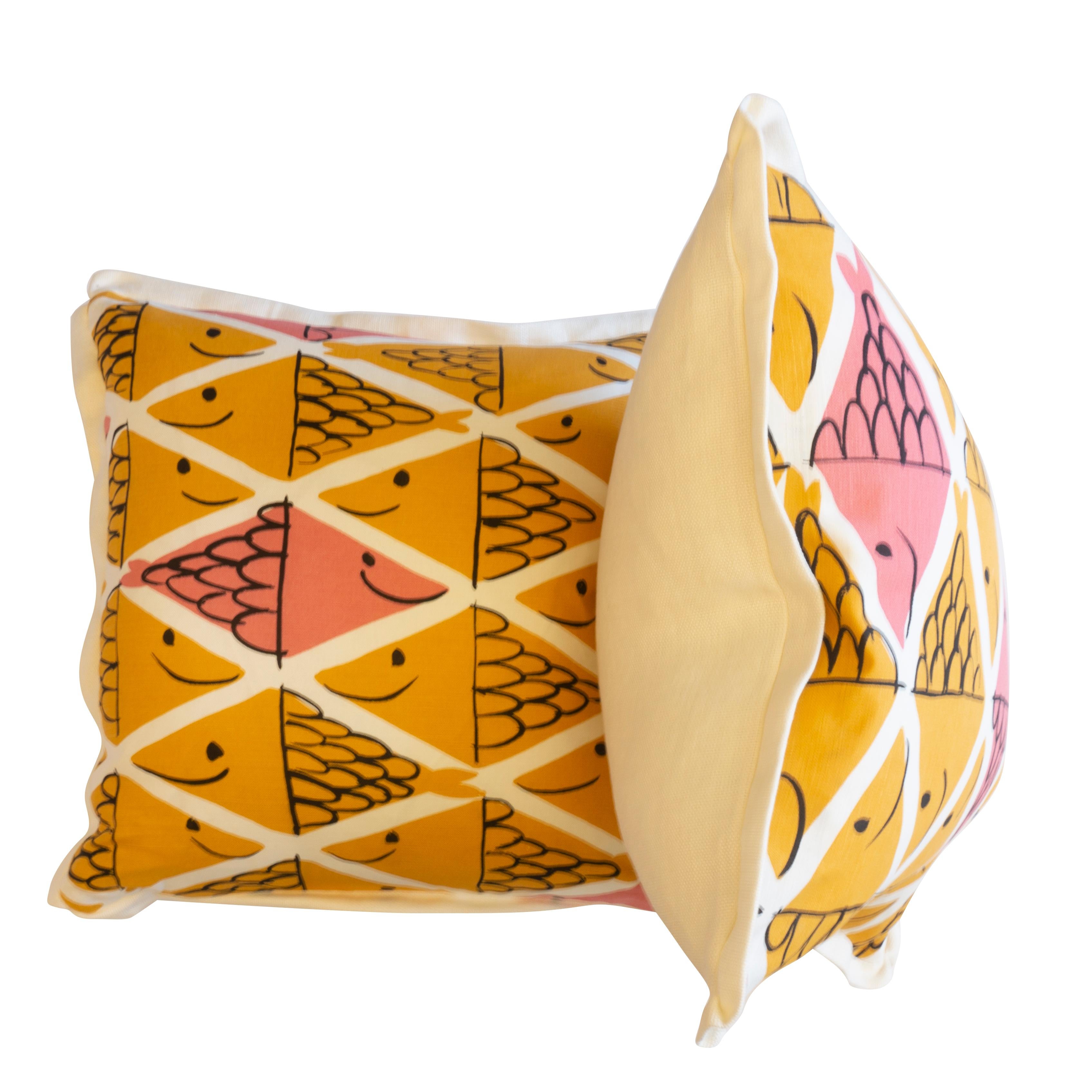 American Throw Pillows with Smiling School of Fish Pattern