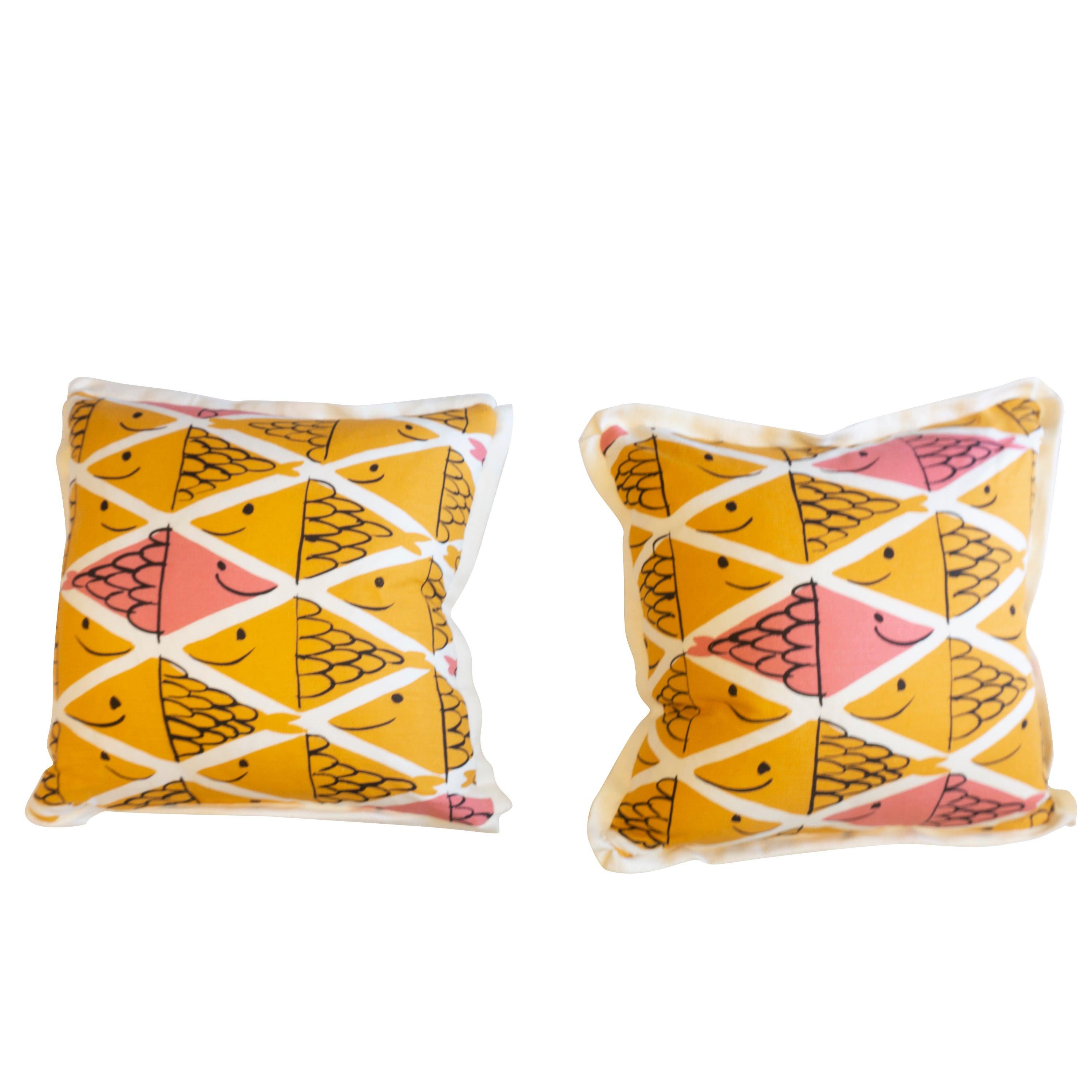 Throw Pillows with Smiling School of Fish Pattern