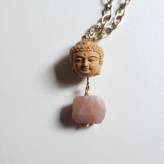 Thuja Wood and Peach Moonstone Gold Chain Chakra Love Necklace