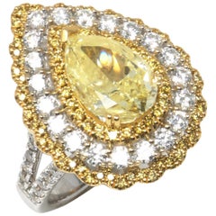 Thumbnail Two-Tone Gold Fancy Yellow Pear and White Diamond Halo Ring