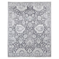 Alfombra Oriental Thunder Gris Anudada a Mano Influencia Oushak Seda y Lana 7'9" x 10'