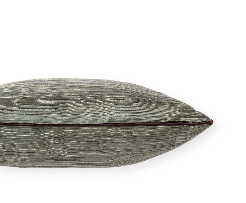 Modern Thunder Pillow in Textured Green Satin For Sale