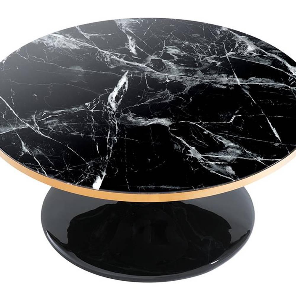 Chinese Thunder Round Coffee Table with Resin Marble Top