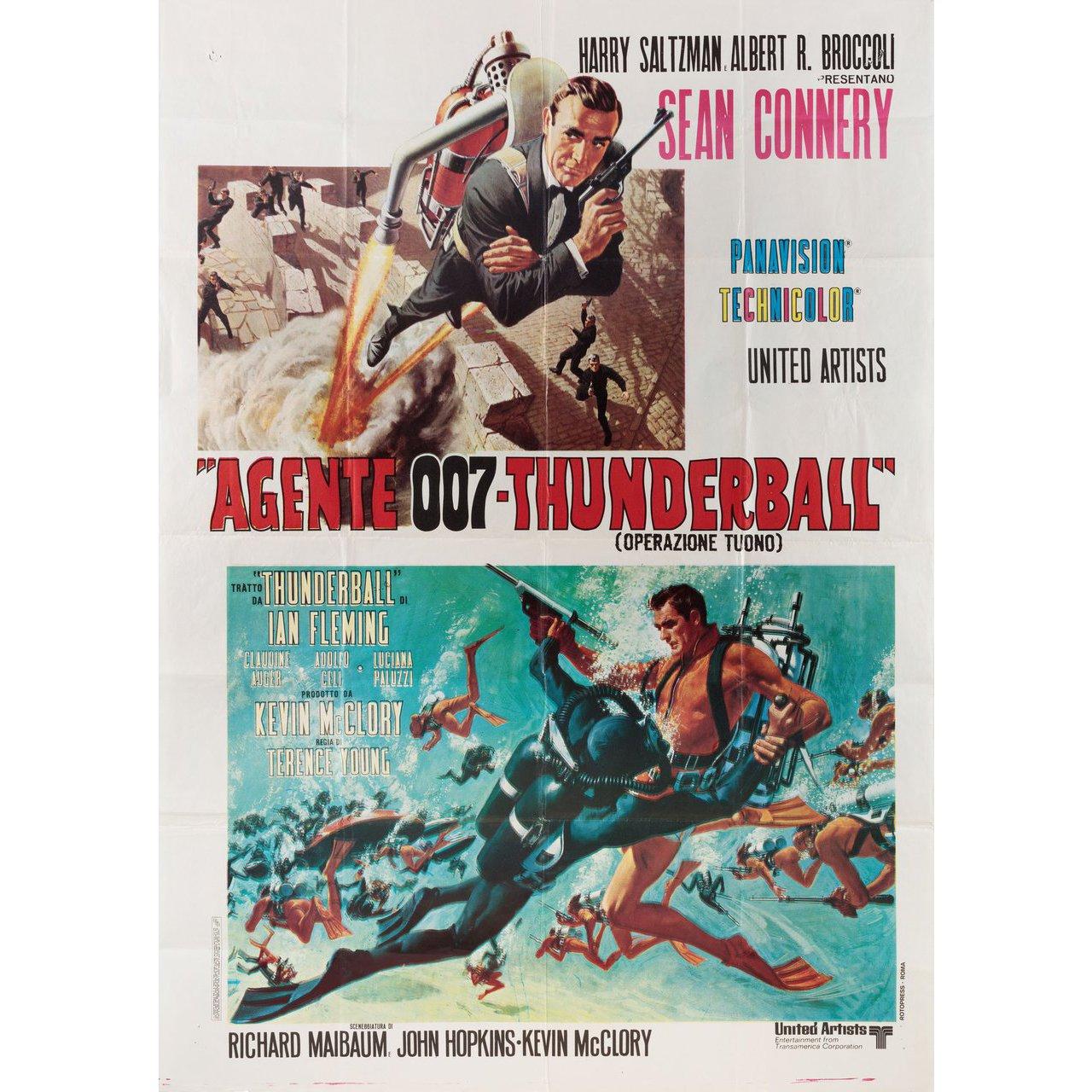 Original 1970s re-release Italian due fogli poster by Robert McGinnis / Frank McCarthy for the 1965 film Thunderball directed by Terence Young with Sean Connery / Claudine Auger / Adolfo Celi / Luciana Paluzzi. Very Good condition, folded. Many