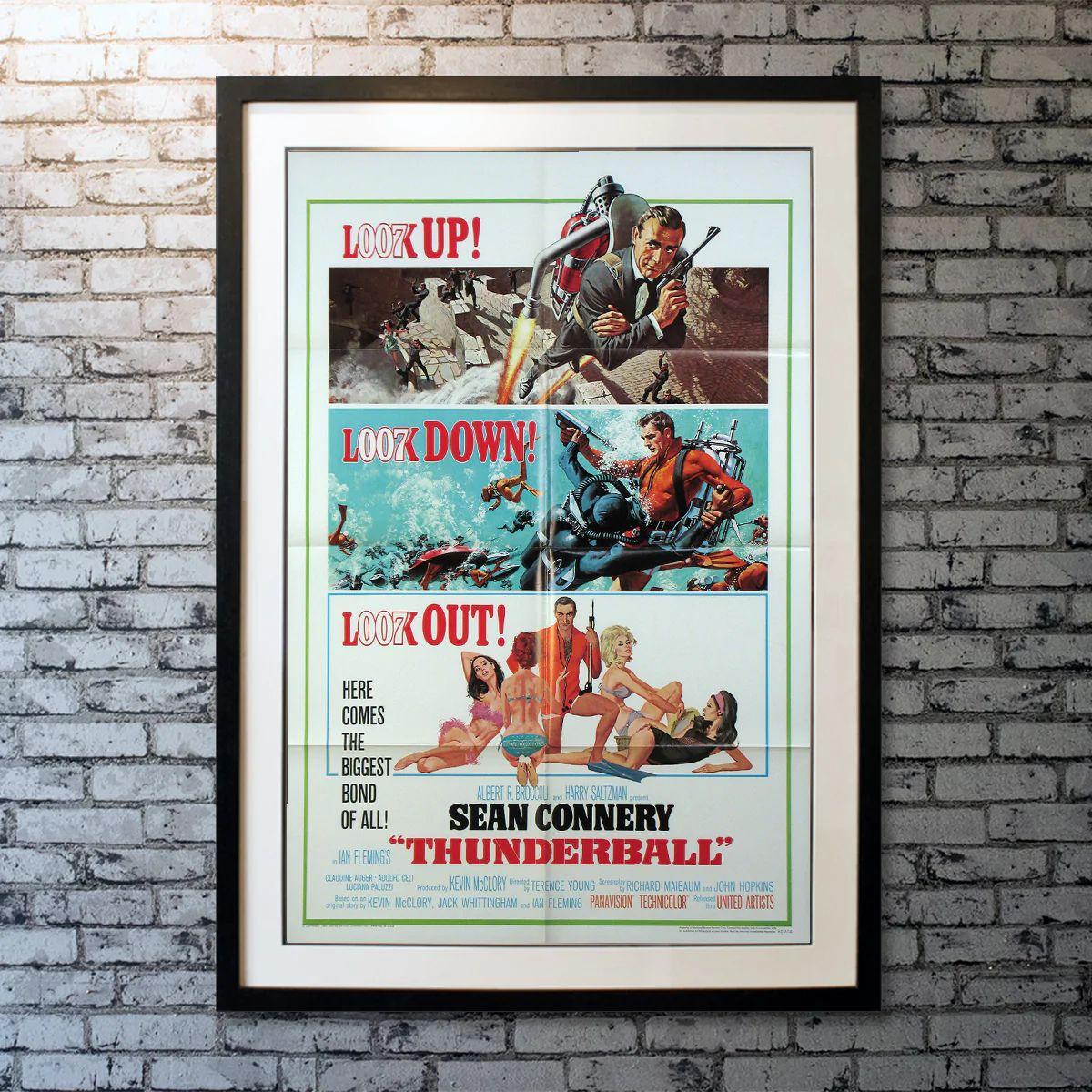 Thunderball, Unframed Poster, 1965

Original US One Sheet (27 x 41 inches). James Bond heads to the Bahamas to recover two nuclear warheads stolen by S.P.E.C.T.R.E. Agent Emilio Largo in an international extortion scheme. This is the edition of