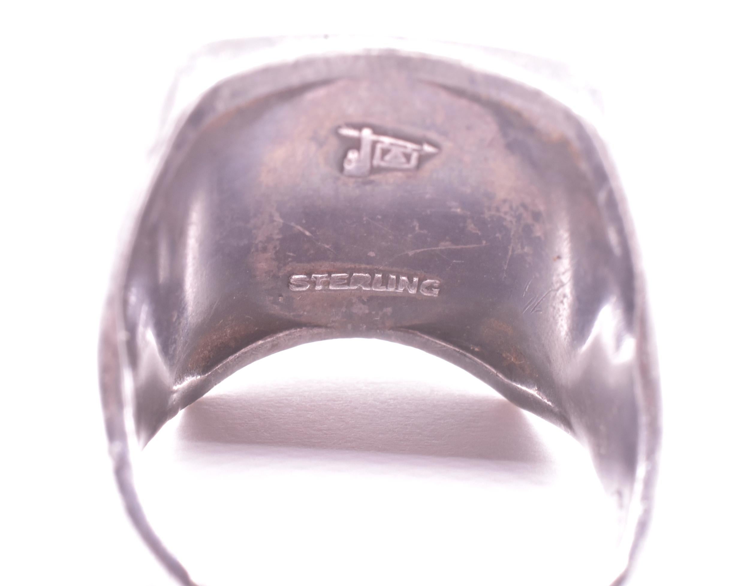 Native American Original 1950’s Thunderbird Bell Trading Post Sterling Signet Ring 