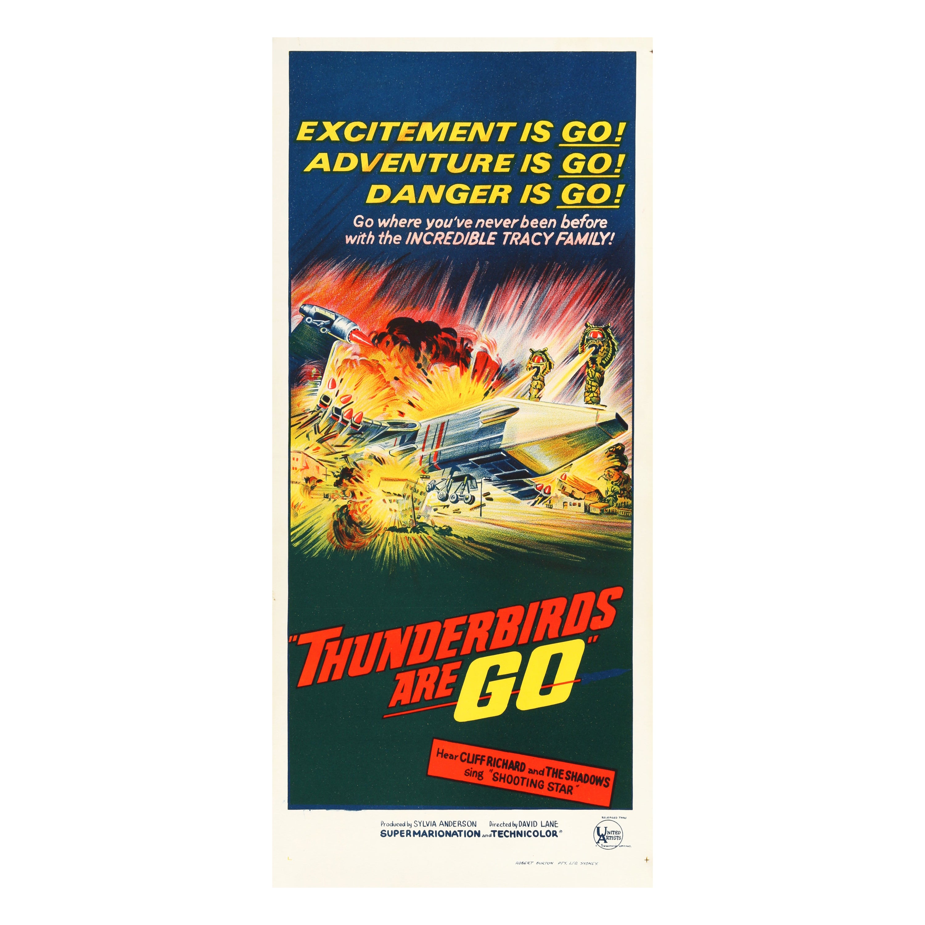 „Thunderbirds Are Go“, originales australisches Daybill-Filmplakat, 1966 im Angebot