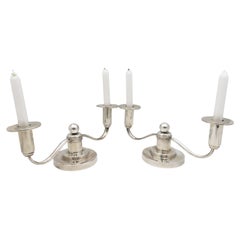 Thune Norwegian Silver Pair 2-Light Candelabra Mid-Century Modern Jensen Style