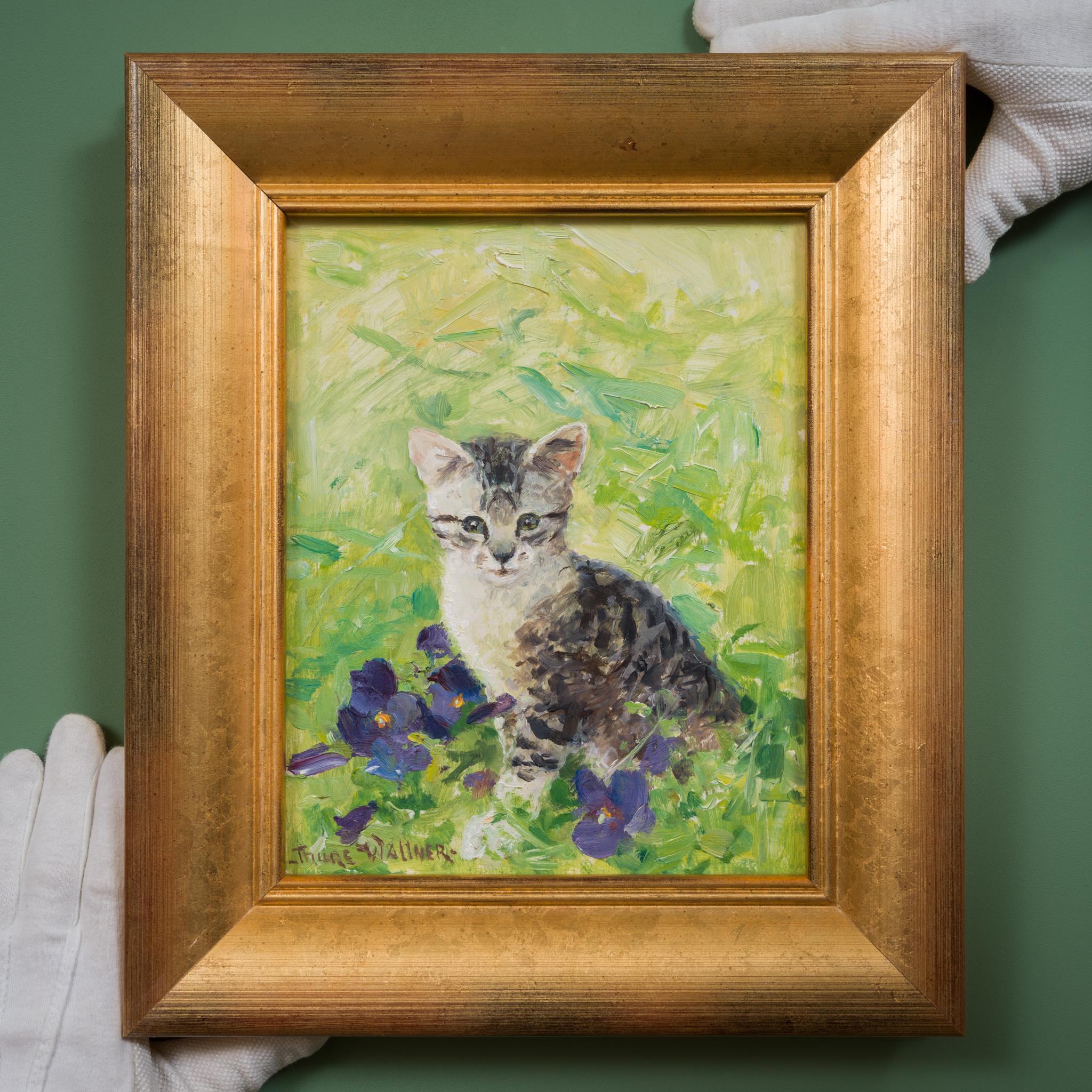 A Kitten Amongst the Blooms des schwedischen Künstlers Thure Wallner im Angebot 1