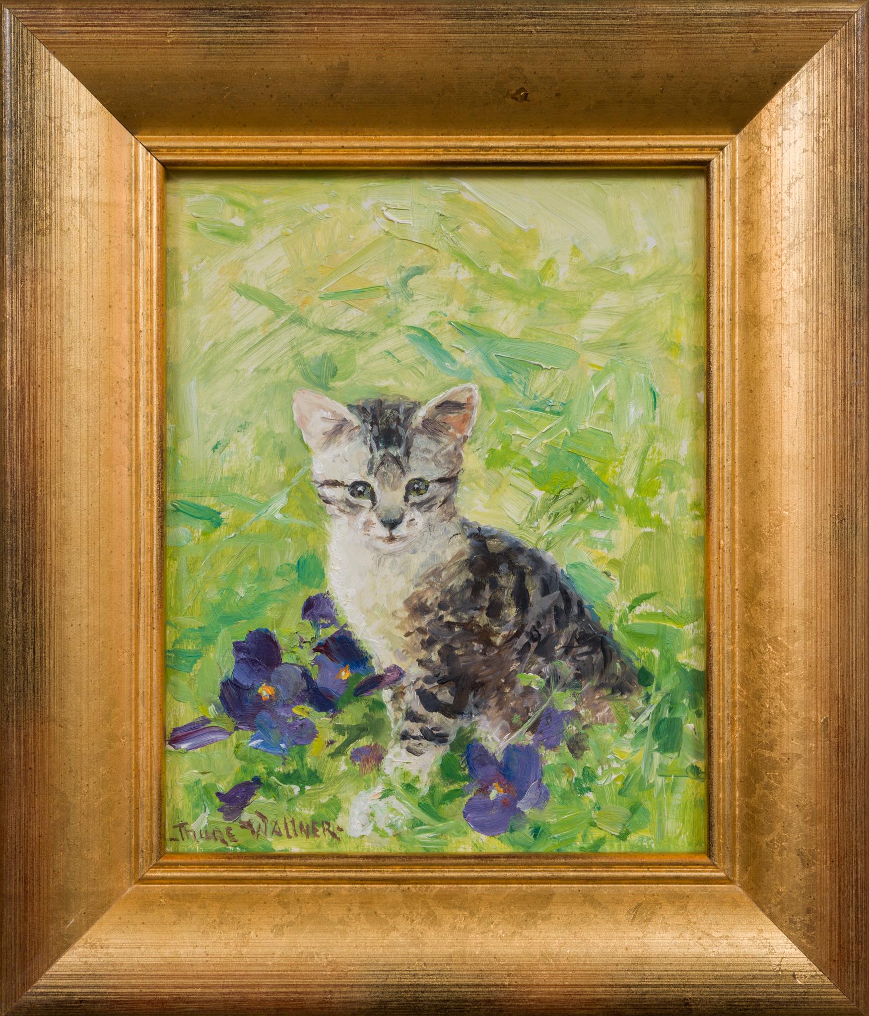 A Kitten Amongst the Blooms by Swedish Artist Thure Wallner