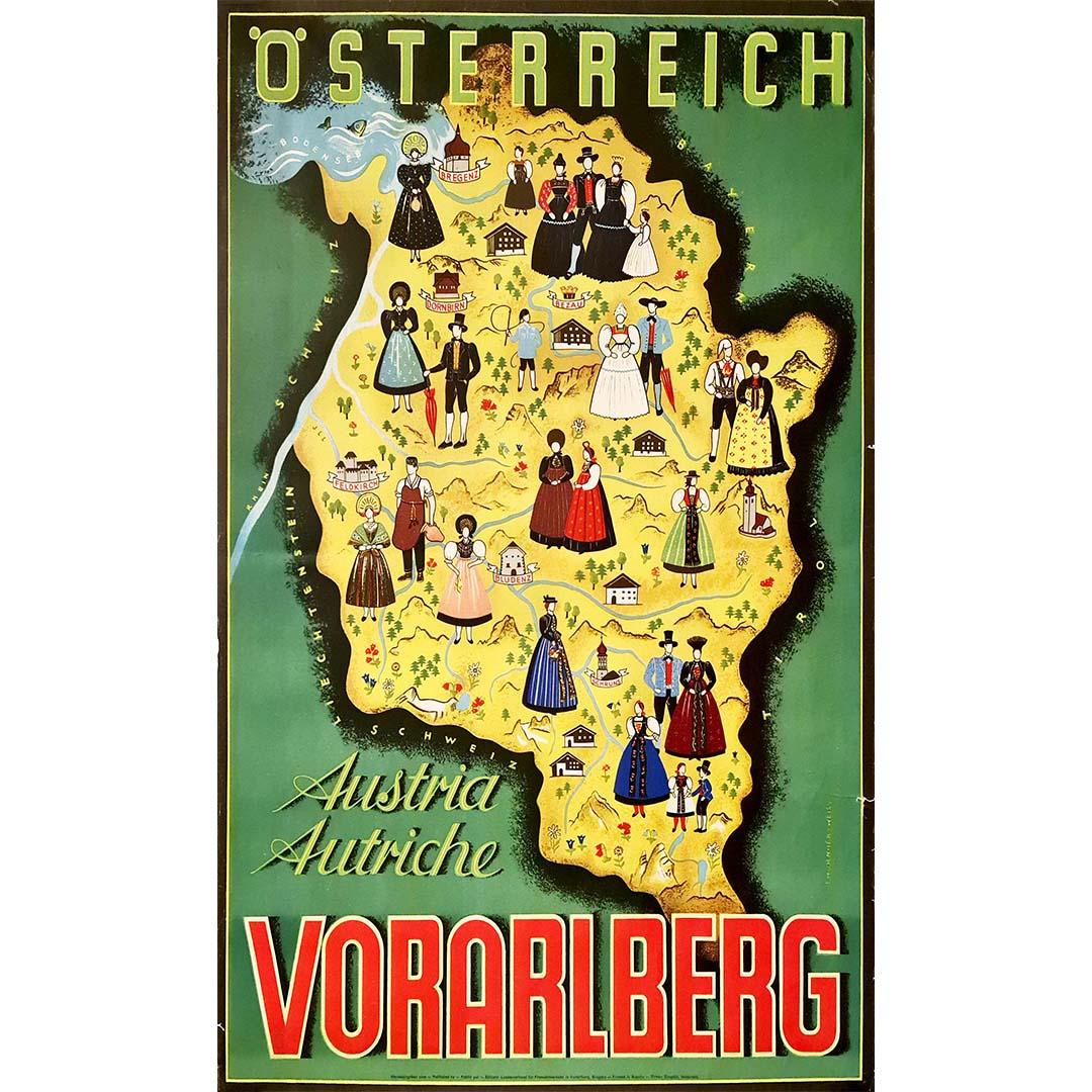 Affiche originale de Thurnher Weiss représentant une carte illustrée de Vorarlberg  en vente 1