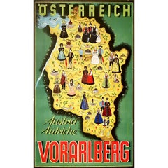 Original poster of Thurnher Weiss representing an illustrated map of Vorarlberg