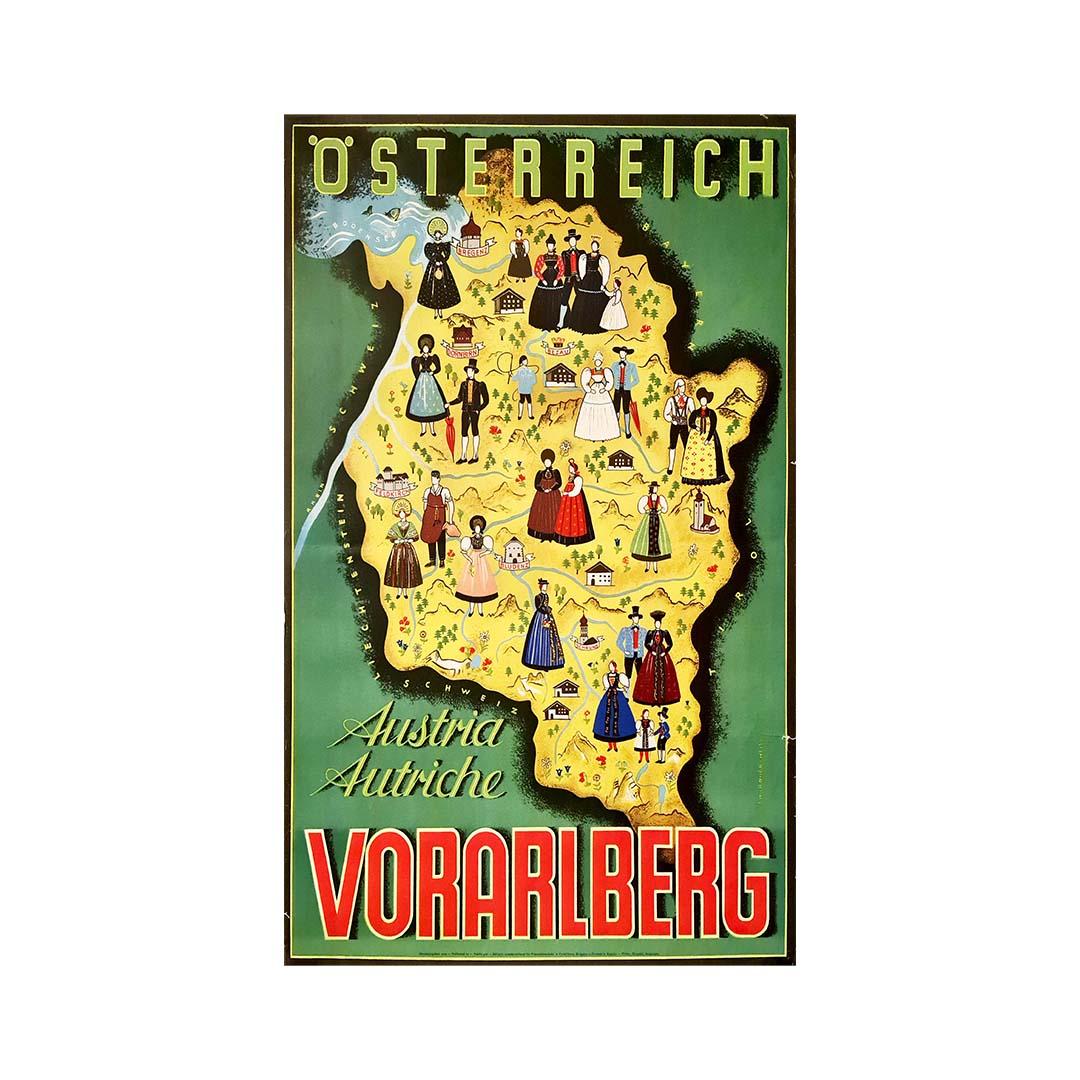 Affiche originale de Thurnher Weiss représentant une carte illustrée du Vorarlberg qui est une région d'Autriche.

Tourisme - Autriche - Carte

Graphik Tiroler Innsbruck