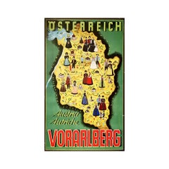 Vintage Original poster of Thurnher Weiss representing an illustrated map of Vorarlberg 