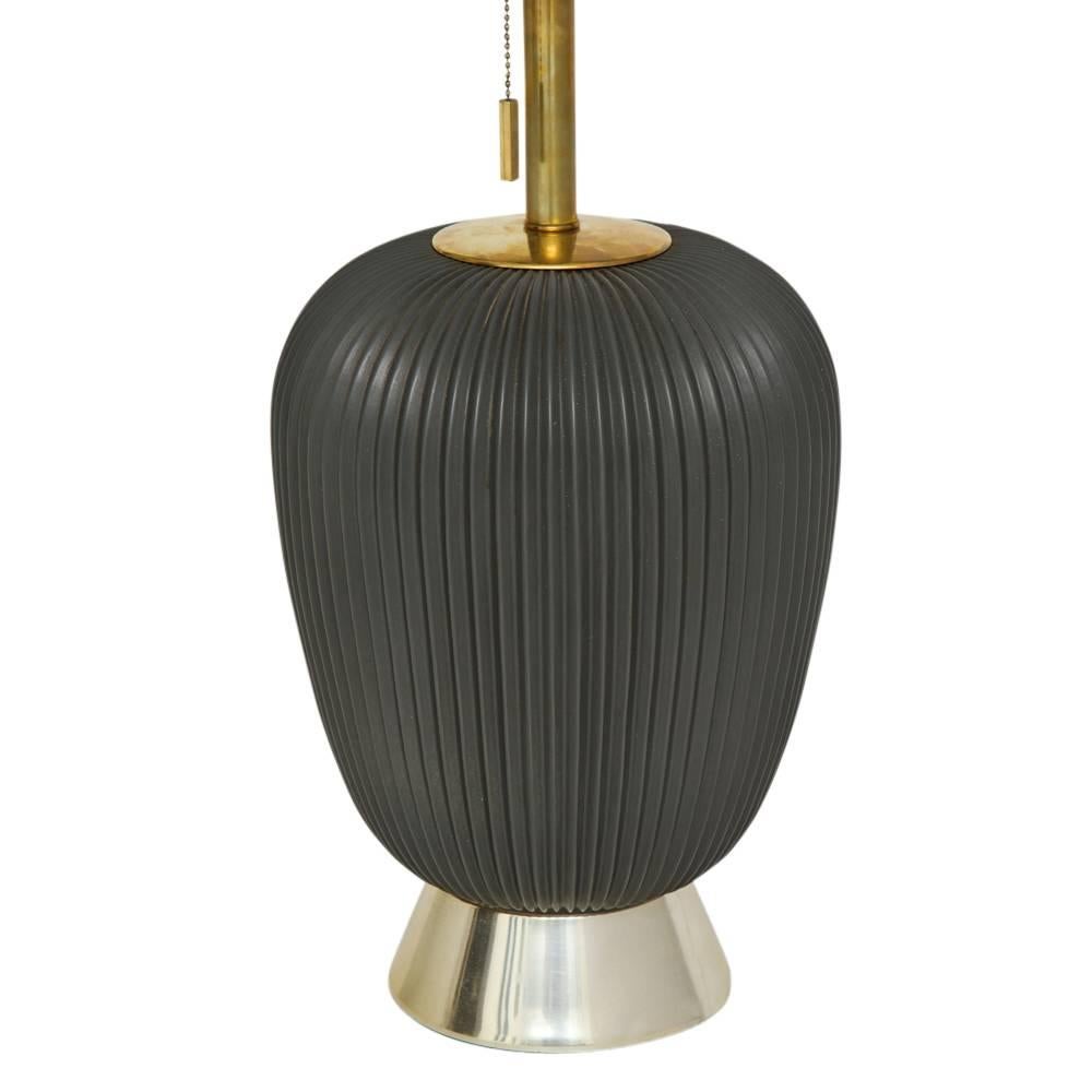 American Thurston for Lightolier Gunmetal Porcelain Table Lamp USA 1950's