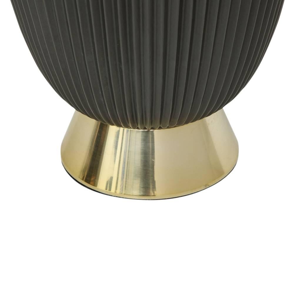 Glazed Thurston for Lightolier Gunmetal Porcelain Table Lamp USA 1950's