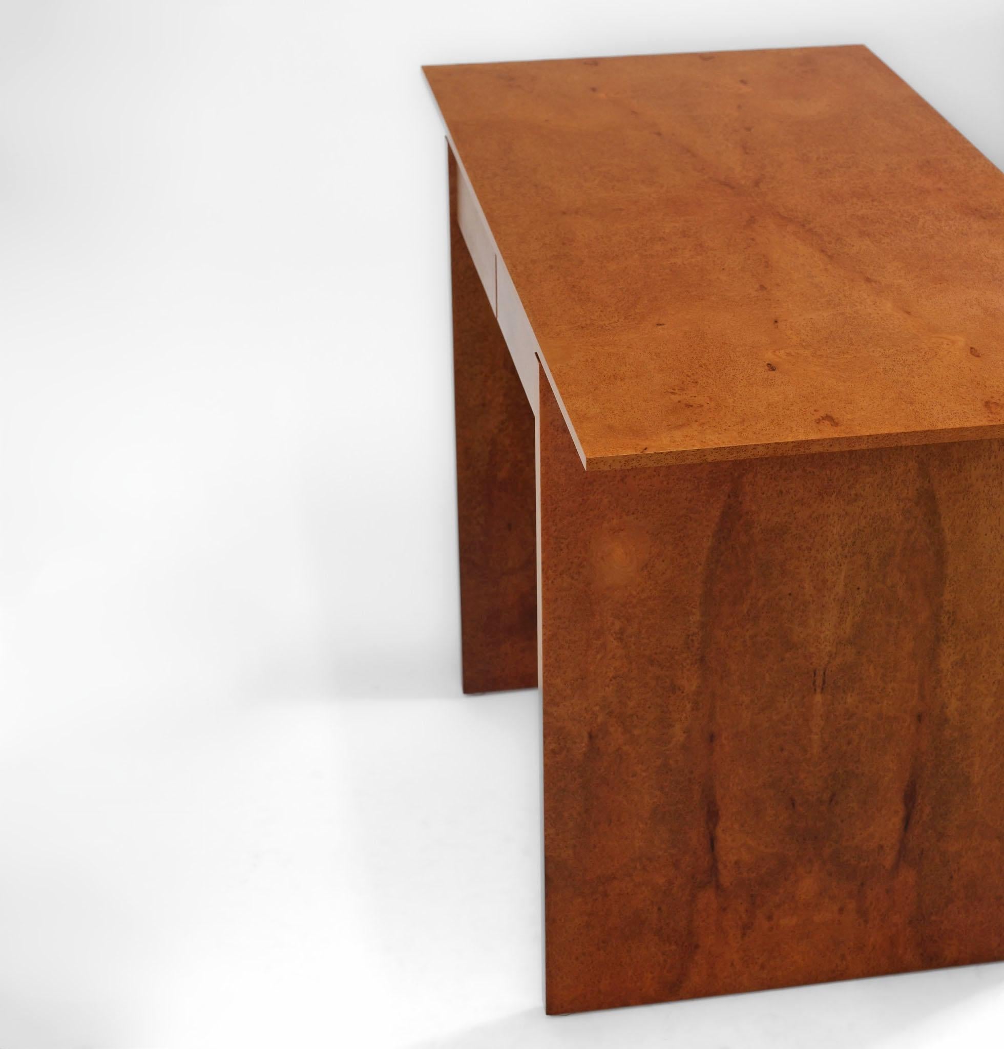 Post-Modern Thuya Burl Console Desk Table & Mirror By John Coleman Minimalist 1993