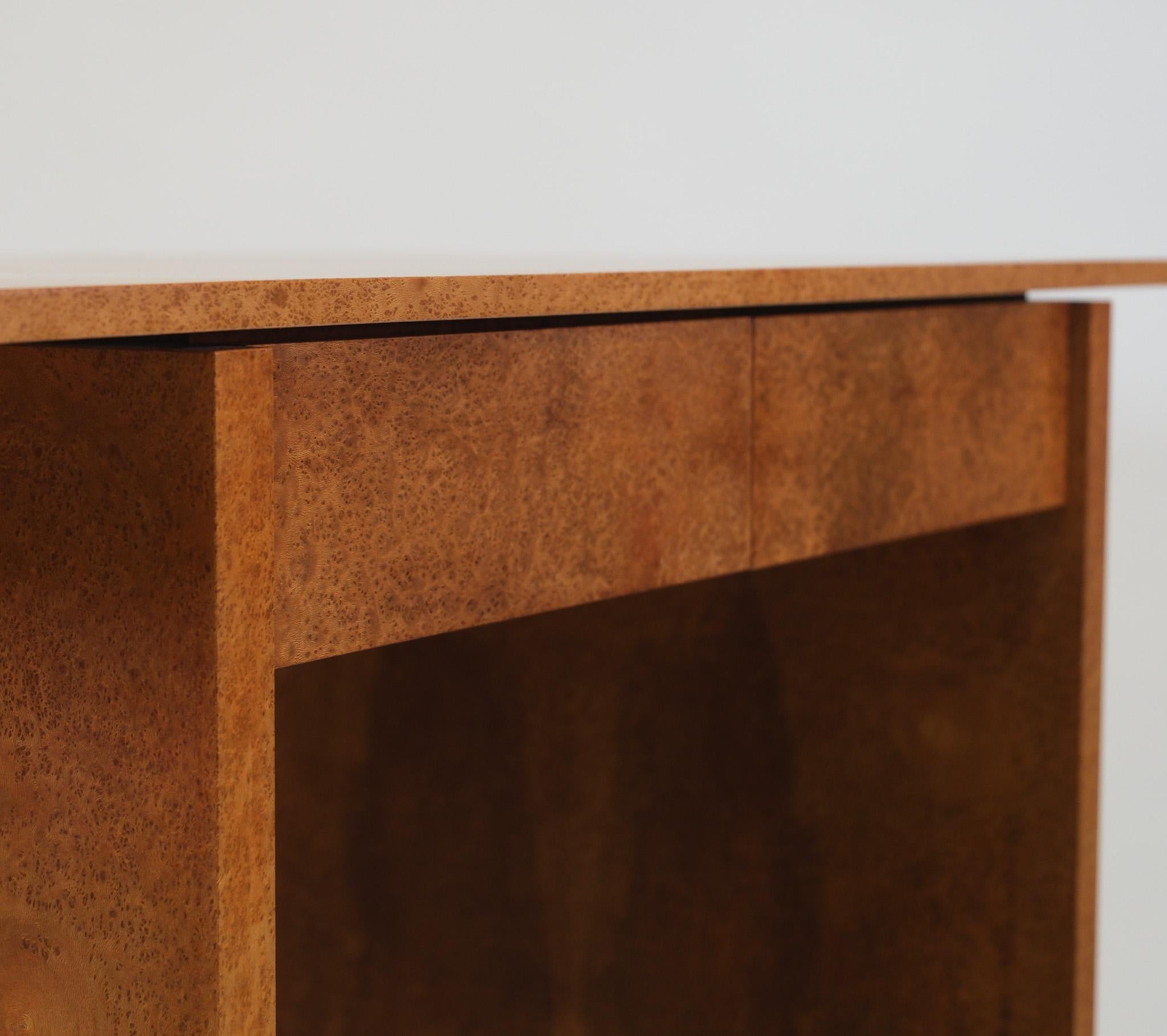 English Thuya Burl Console Desk Table & Mirror By John Coleman Minimalist 1993