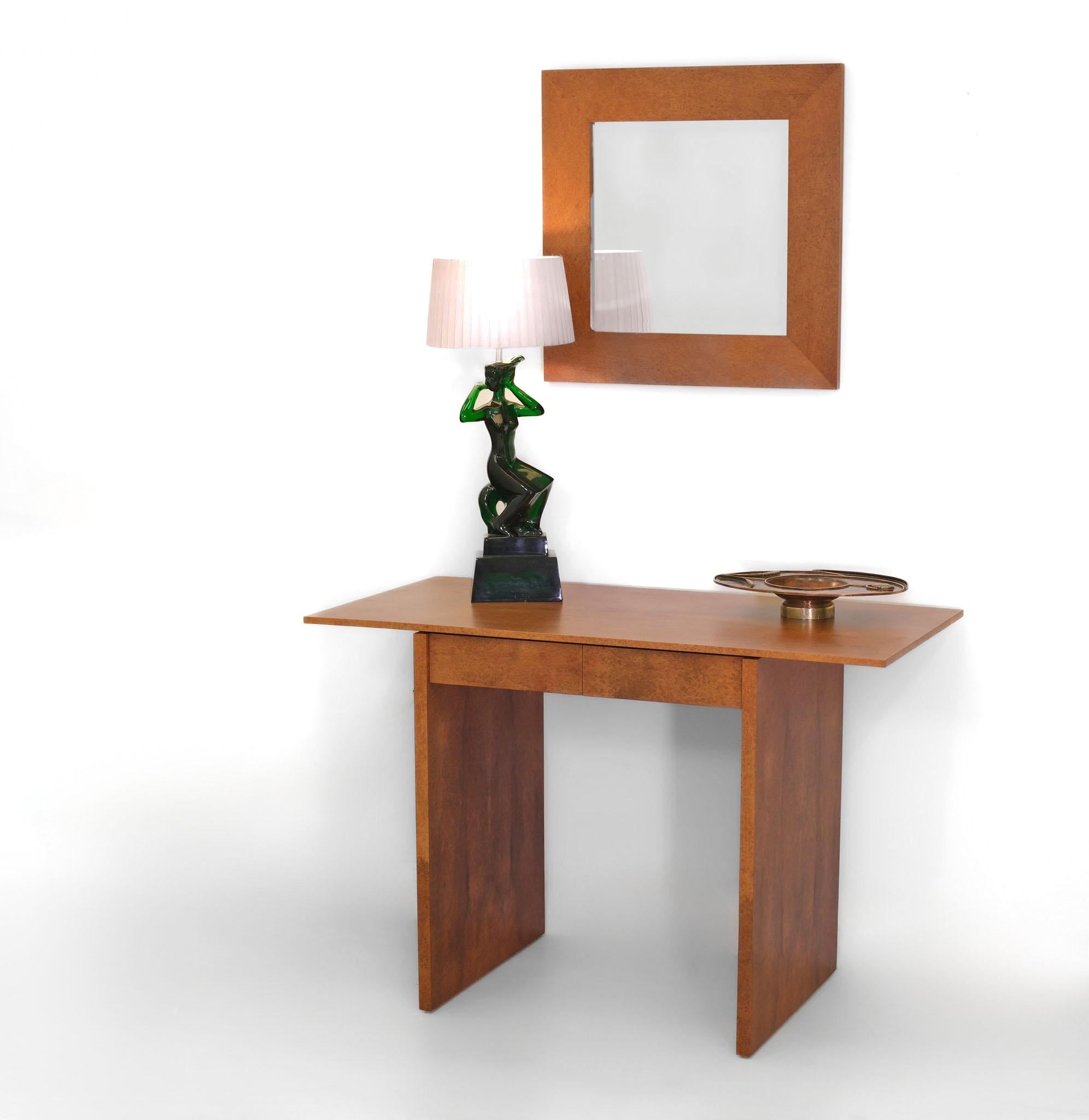 Thuya Burl Console Desk Table & Mirror By John Coleman Minimalist 1993 1