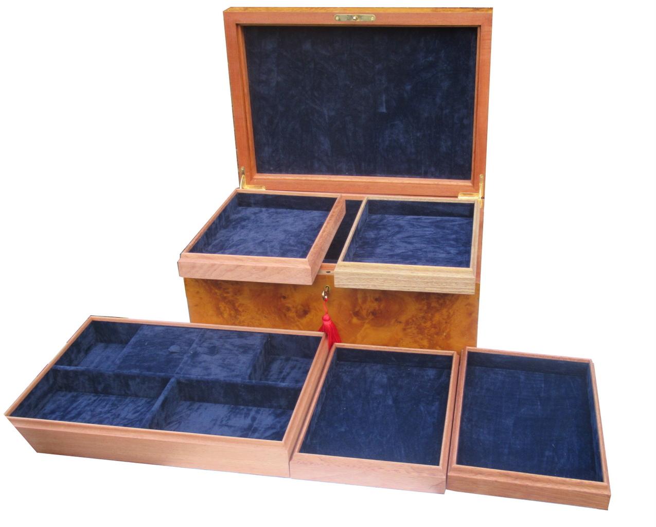 Polished Thuya, Mahogany, Cedar Wood Jewelry Box Casket Manning of Ireland Irish New