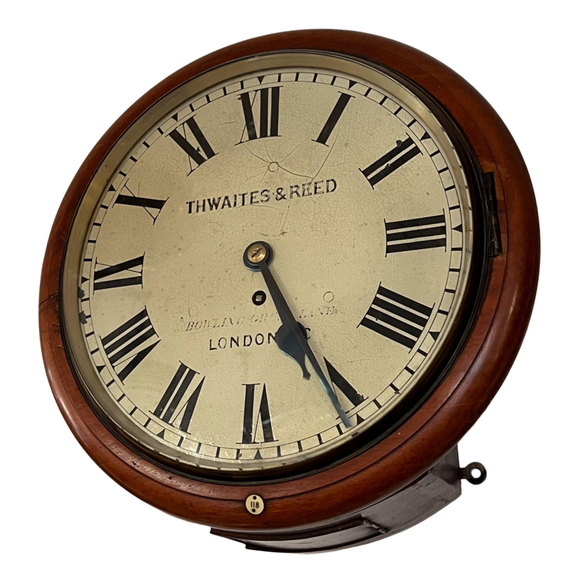 Thwaites and Reed 19th Century Wall Clock In Good Condition For Sale In London, GB