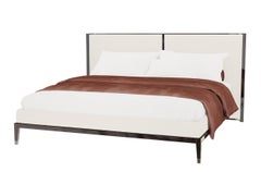 King Size Thyia 125 Italian Curved Bed in Ivory Boucle Fabric and Wooden Base