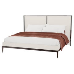 King Size Thyia 140 Italian Curved Bed in Ivory Boucle Fabric & Wooden Base