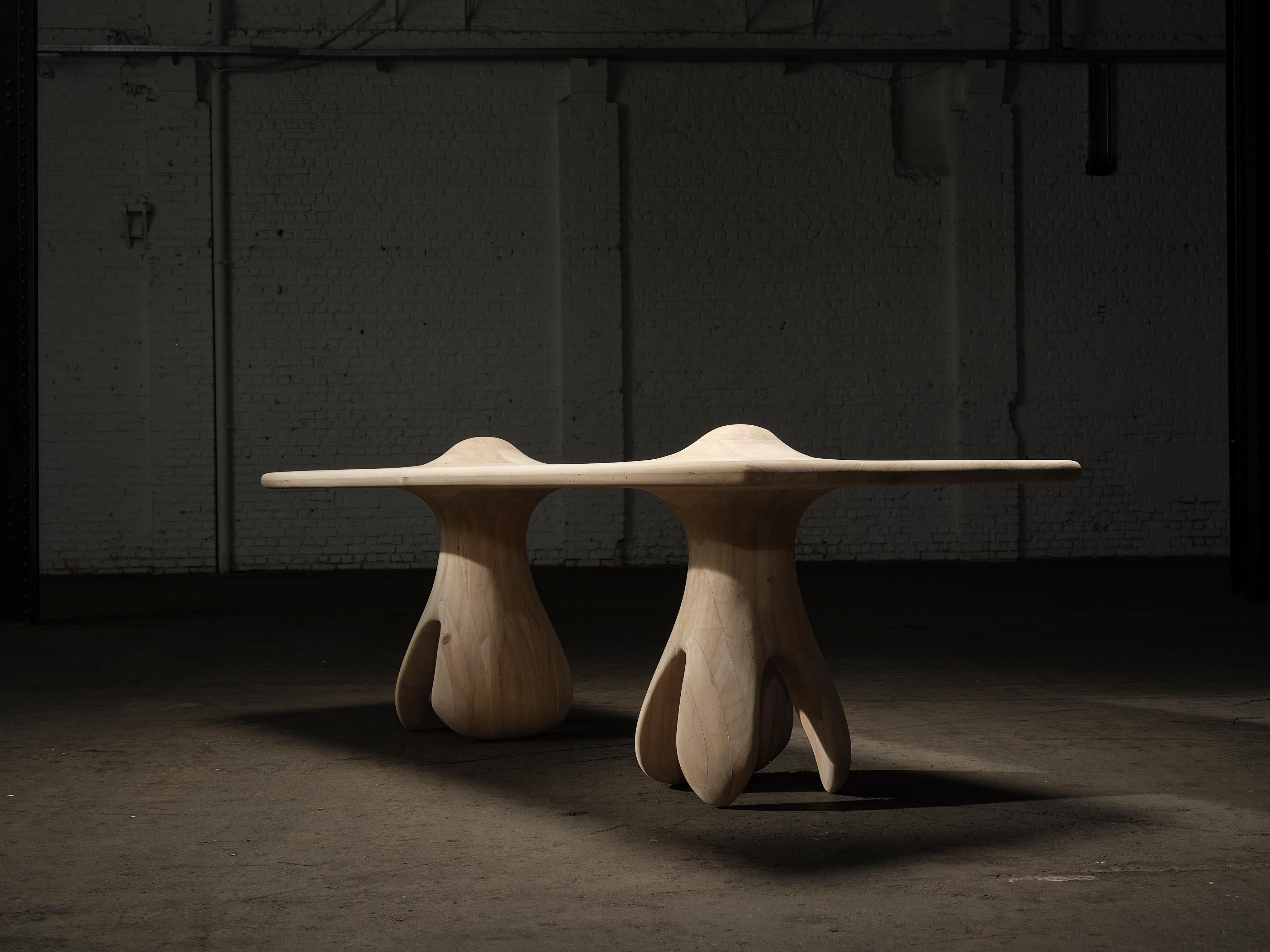 TI01 Birch Dining Table by Togigi
Dimensions: D 100 x W 260 x H 78 cm.
Materials: Birch.

Available in Thermal Spray Zinc, walnut, and birch finishes. Customization is available. Please contact us.

Its surreal shapes dance in harmony with the grain