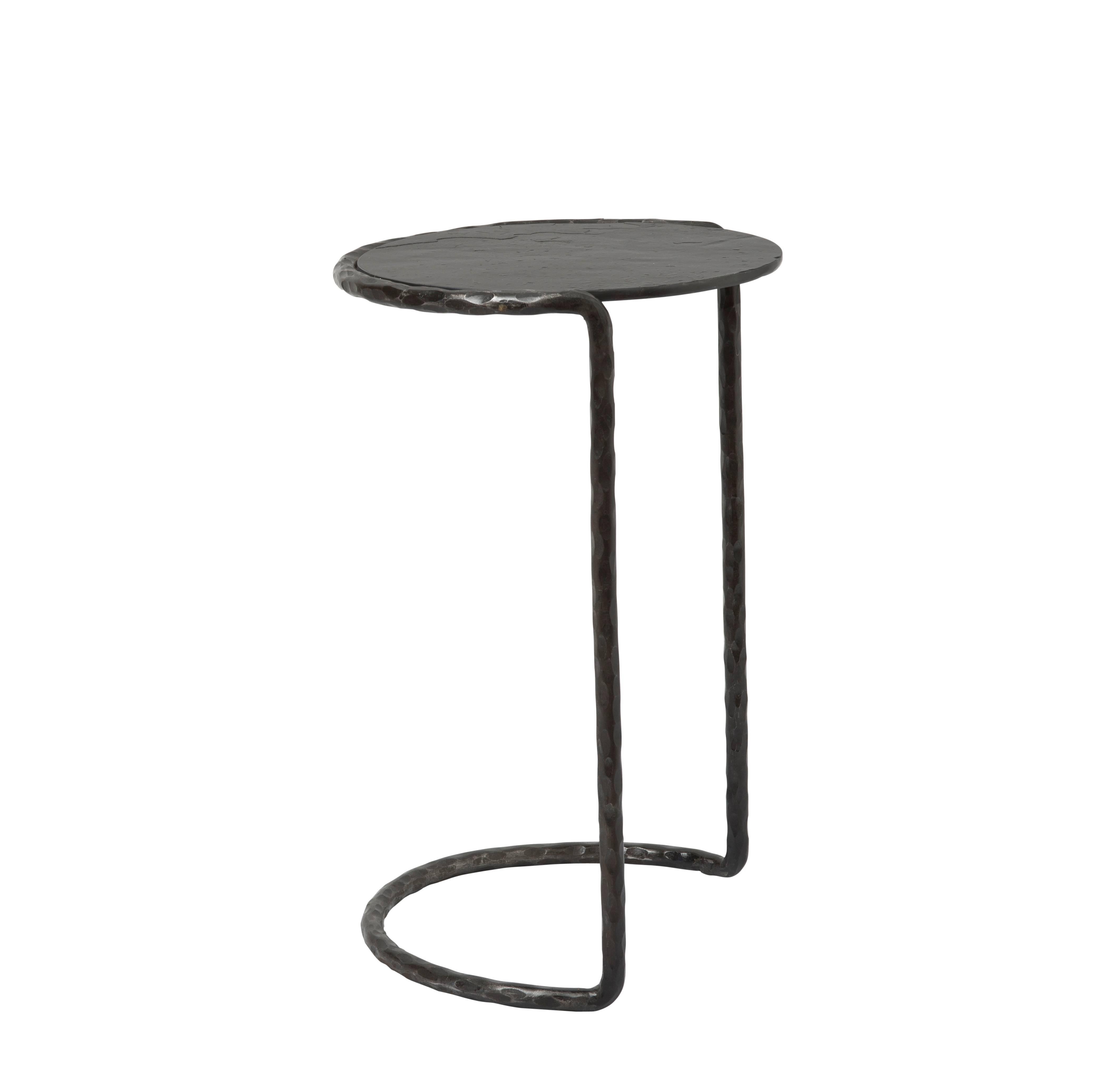 Side table in a blackened steel frame with a hand-cut slate top in black.