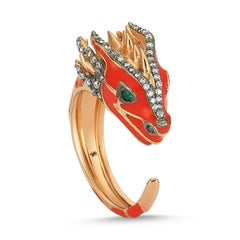 Tian Long Ring in 14k Rose Gold with Diamond and Enamel