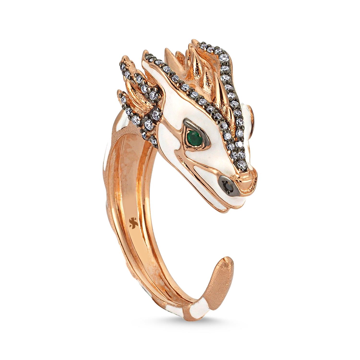 For Sale:  Tian Long Ring in 14k Rose Gold with Diamond and Enamel 2