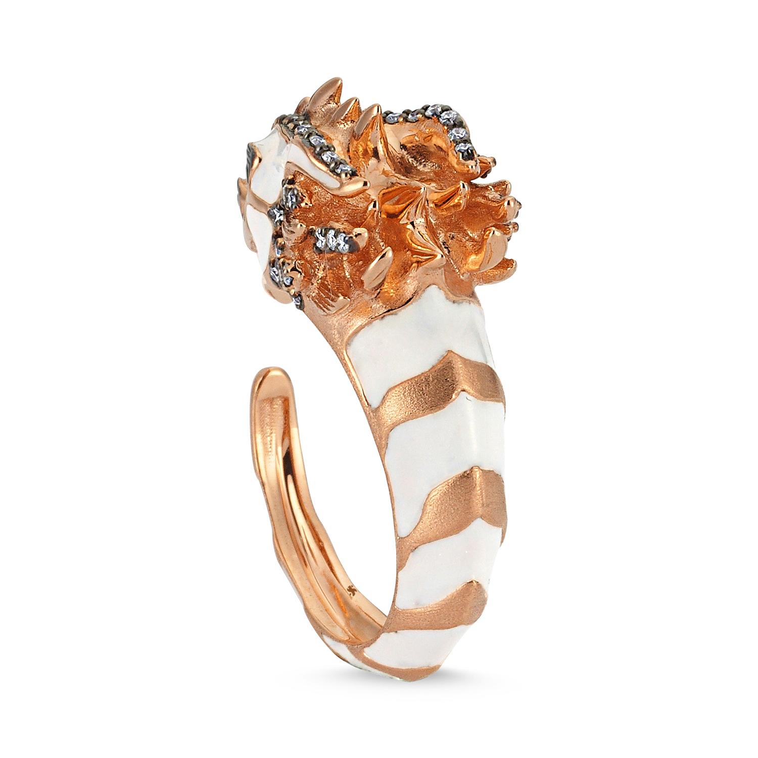 For Sale:  Tian Long Ring in 14k Rose Gold with Diamond and Enamel 3
